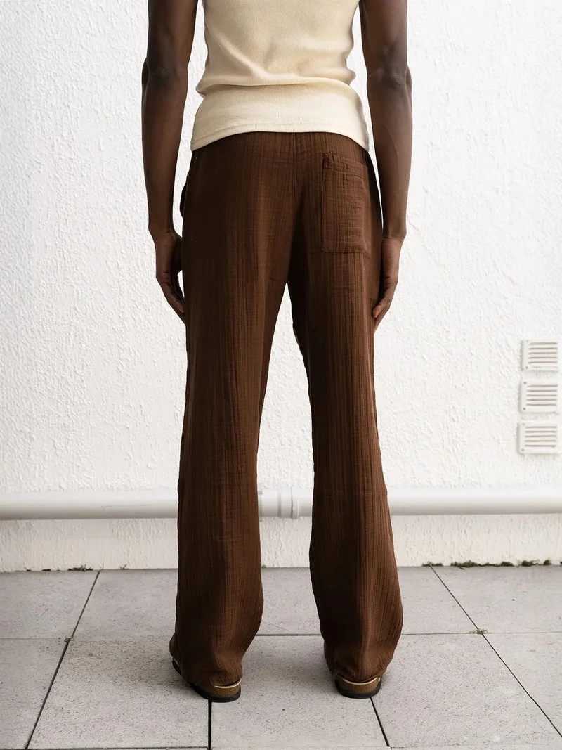 Giesto Mocha Brown GIESTO Relaxed Fit Drawstring Waist Straight Leg Pants for Men | Best Price UAE